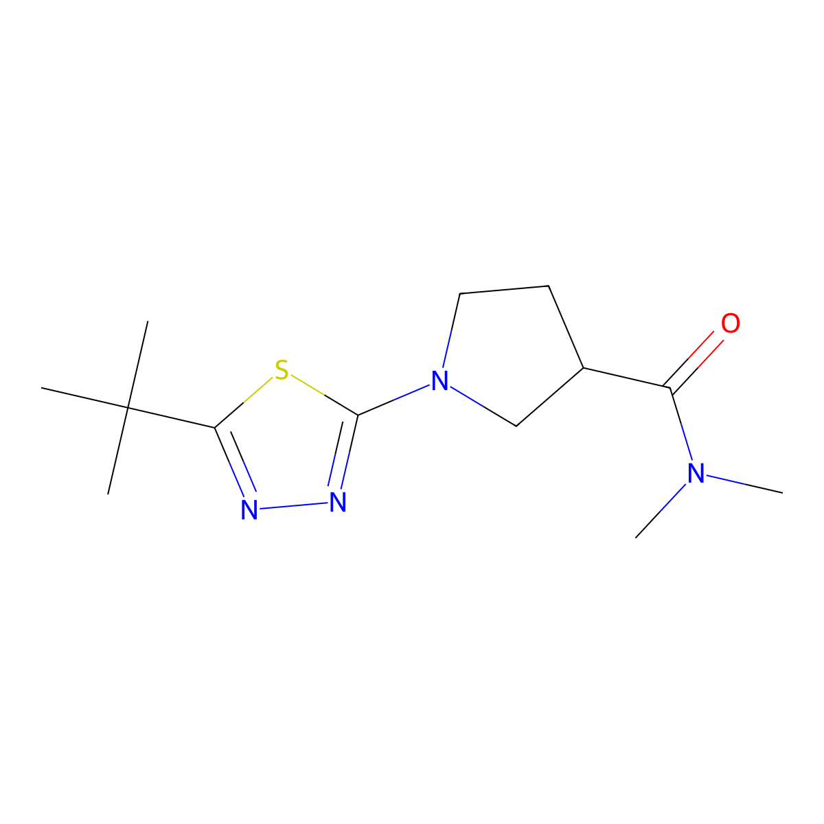 1-(5-tert-butyl-1,3,4-thiadiazol-2-yl)-N,N-dimethylpyrrolidine-3-carboxamide molecular structure, CAS 3054625-70-3