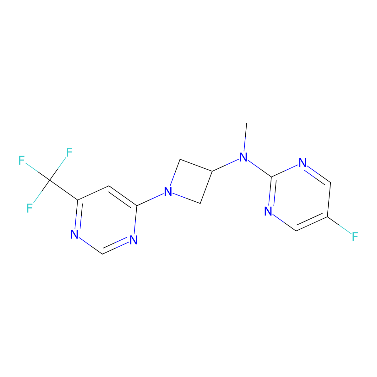 5-fluoro-N-methyl-N-{1-[6-(trifluoromethyl)pyrimidin-4-yl]azetidin-3-yl}pyrimidin-2-amine molecular structure, CAS 3054625-73-6