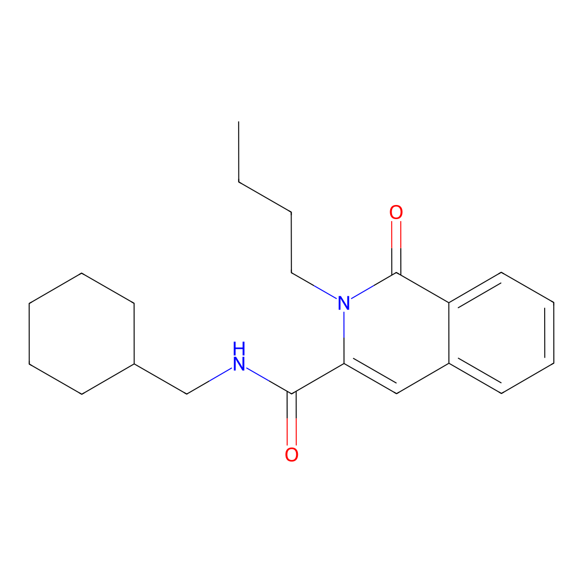 2-butyl-N-(cyclohexylmethyl)-1-oxo-1,2-dihydroisoquinoline-3-carboxamide molecular structure, CAS 3054625-76-9