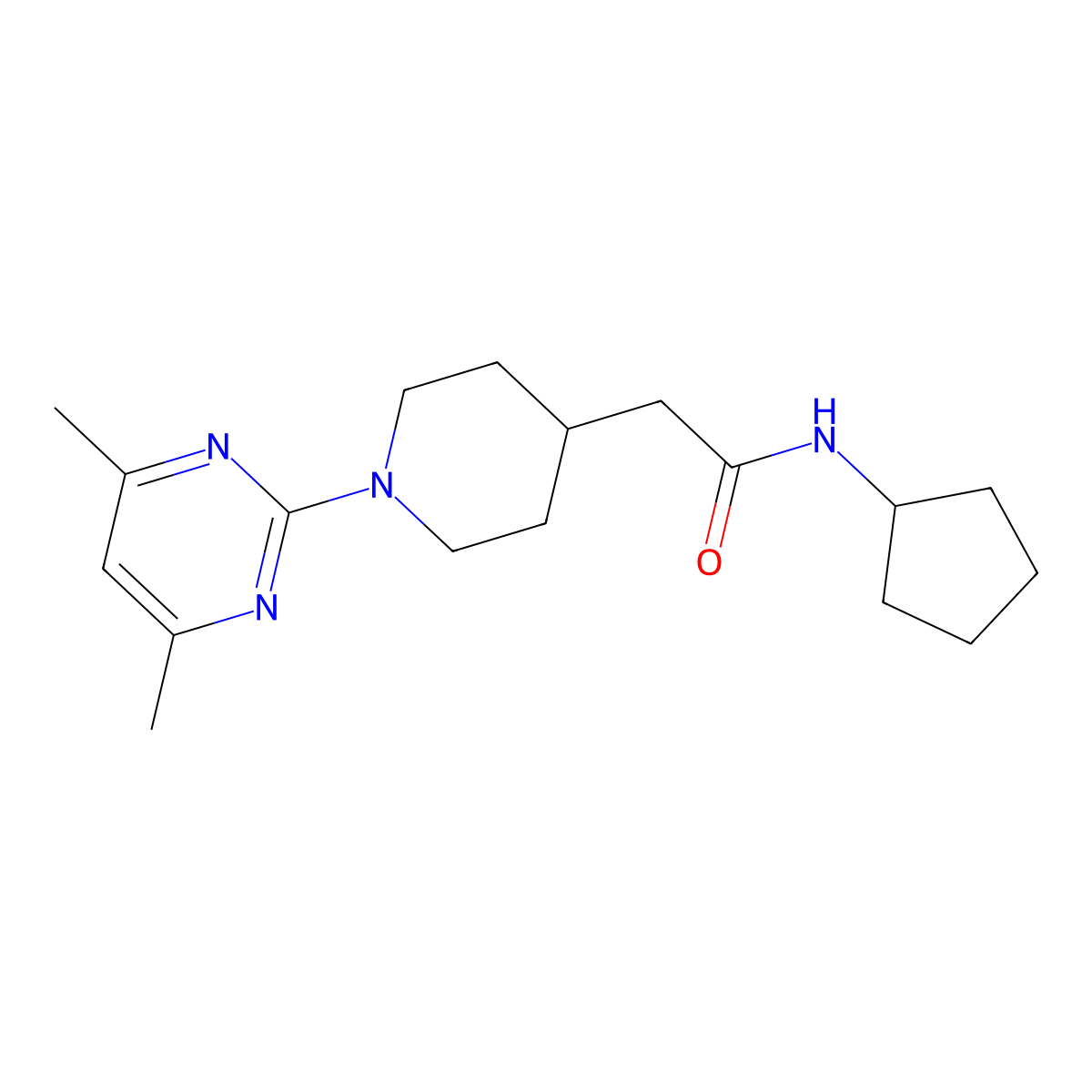 N-cyclopentyl-2-[1-(4,6-dimethylpyrimidin-2-yl)piperidin-4-yl]acetamide molecular structure, CAS 3054625-77-0