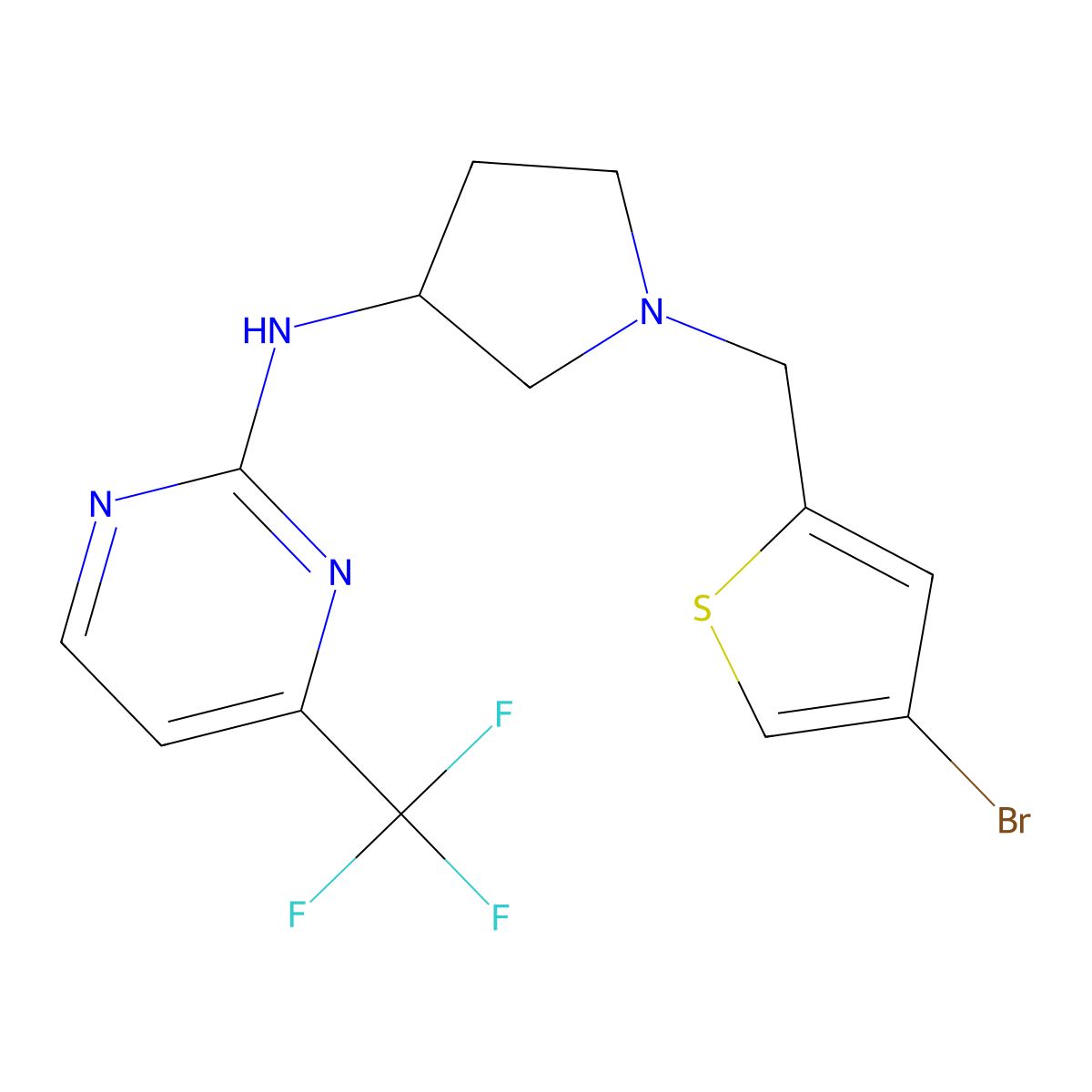 N-{1-[(4-bromothiophen-2-yl)methyl]pyrrolidin-3-yl}-4-(trifluoromethyl)pyrimidin-2-amine molecular structure, CAS 3054625-78-1