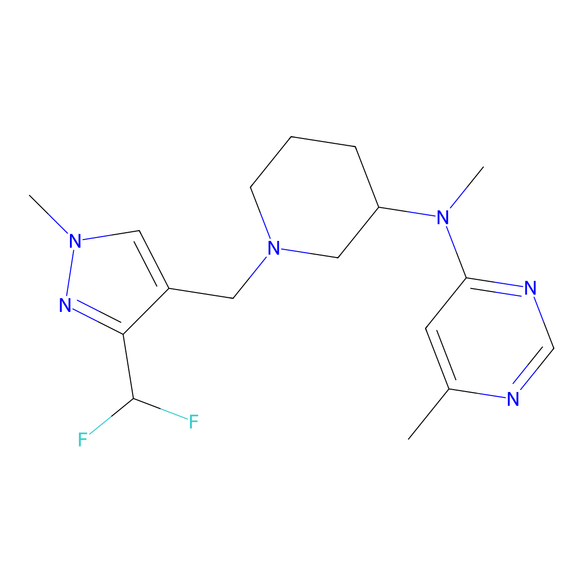N-(1-{[3-(difluoromethyl)-1-methyl-1H-pyrazol-4-yl]methyl}piperidin-3-yl)-N,6-dimethylpyrimidin-4-amine molecular structure, CAS 3054625-87-2