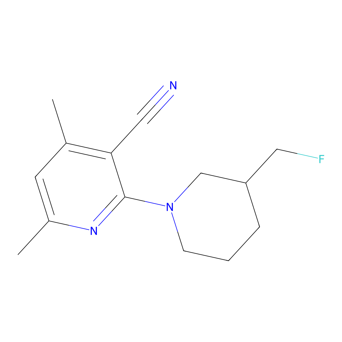 2-[3-(Fluoromethyl)piperidin-1-yl]-4,6-dimethylpyridine-3-carbonitrile molecular structure, CAS 3054625-88-3