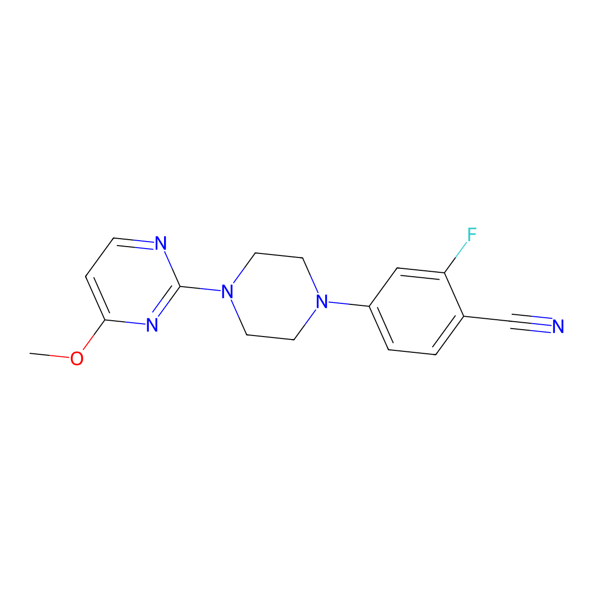 2-Fluoro-4-[4-(4-methoxypyrimidin-2-yl)piperazin-1-yl]benzonitrile molecular structure, CAS 3054625-89-4