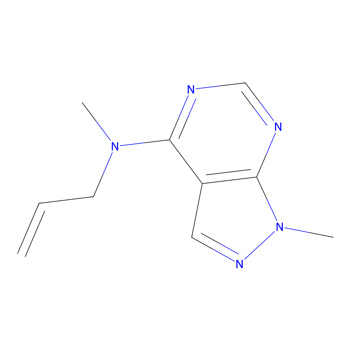 N,1-dimethyl-N-(prop-2-en-1-yl)-1H-pyrazolo[3,4-d]pyrimidin-4-amine molecular structure, CAS 3054625-90-7