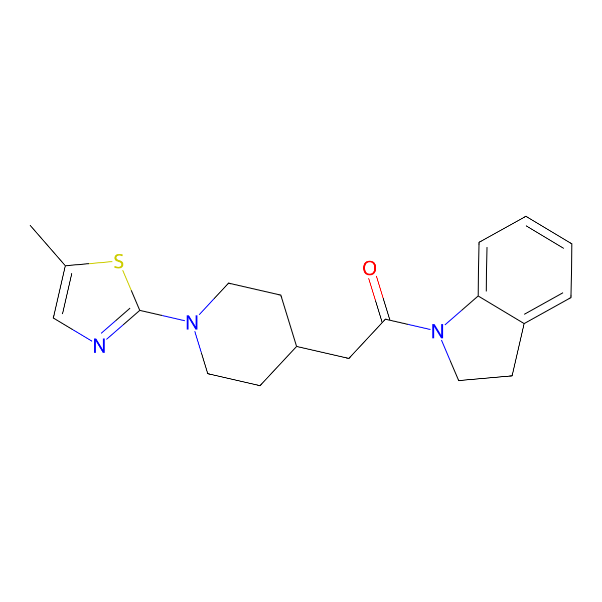 1-(2,3-dihydro-1H-indol-1-yl)-2-[1-(5-methyl-1,3-thiazol-2-yl)piperidin-4-yl]ethan-1-one molecular structure, CAS 3054625-93-0