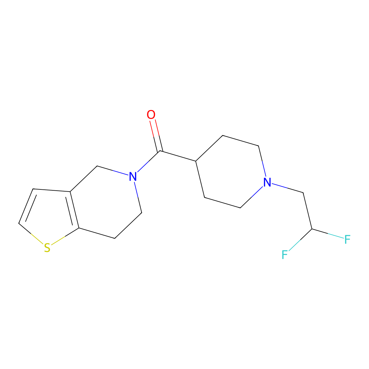 1-(2,2-difluoroethyl)-4-{4H,5H,6H,7H-thieno[3,2-c]pyridine-5-carbonyl}piperidine molecular structure, CAS 3054625-96-3
