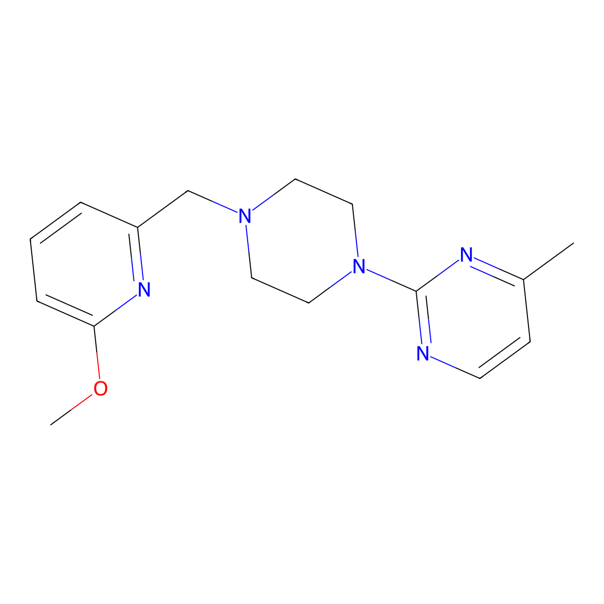 2-{4-[(6-Methoxypyridin-2-yl)methyl]piperazin-1-yl}-4-methylpyrimidine molecular structure, CAS 3054626-01-3