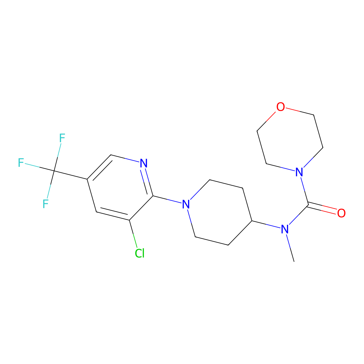 N-{1-[3-chloro-5-(trifluoromethyl)pyridin-2-yl]piperidin-4-yl}-N-methylmorpholine-4-carboxamide molecular structure, CAS 3054626-02-4
