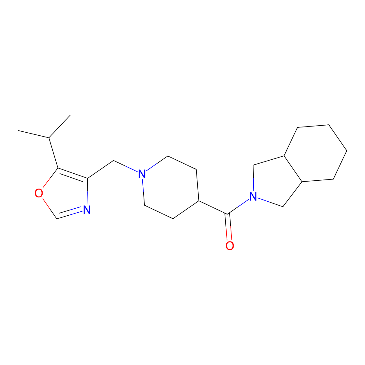 2-(1-{[5-(propan-2-yl)-1,3-oxazol-4-yl]methyl}piperidine-4-carbonyl)-octahydro-1H-isoindole molecular structure, CAS 3054626-09-1
