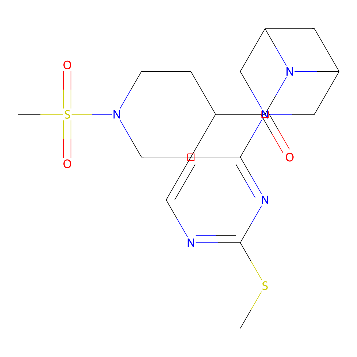 6-(1-Methanesulfonylpiperidine-4-carbonyl)-3-[2-(methylsulfanyl)pyrimidin-4-yl]-3,6-diazabicyclo[3.1.1]heptane molecular structure, CAS 3054626-10-4