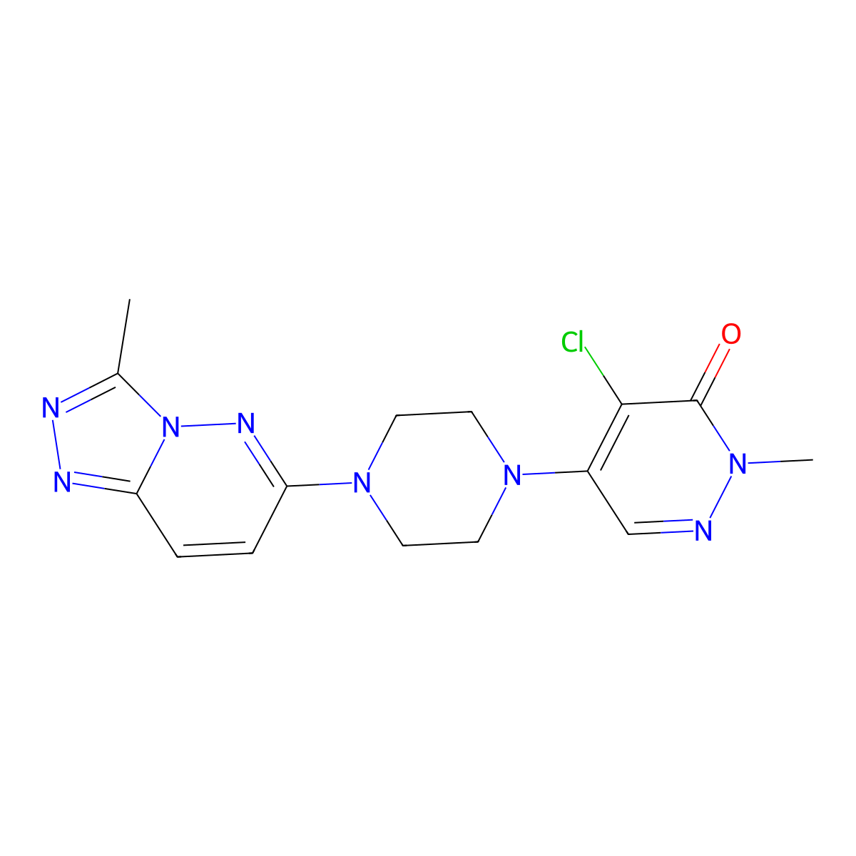4-Chloro-2-methyl-5-(4-{3-methyl-[1,2,4]triazolo[4,3-b]pyridazin-6-yl}piperazin-1-yl)-2,3-dihydropyridazin-3-one molecular structure, CAS 3054626-12-6