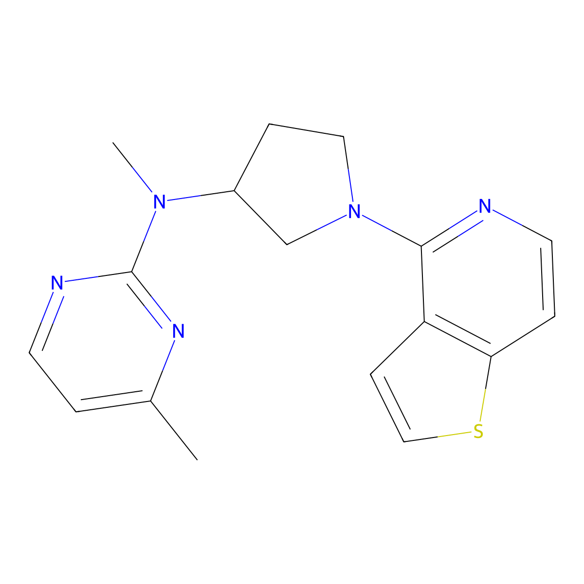 N,4-dimethyl-N-(1-{thieno[3,2-c]pyridin-4-yl}pyrrolidin-3-yl)pyrimidin-2-amine molecular structure, CAS 3054626-21-7