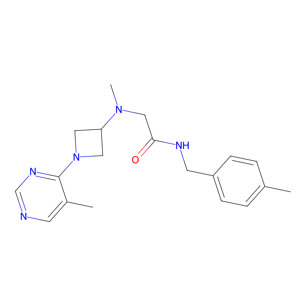2-{methyl[1-(5-methylpyrimidin-4-yl)azetidin-3-yl]amino}-N-[(4-methylphenyl)methyl]acetamide molecular structure, CAS 3054626-23-9