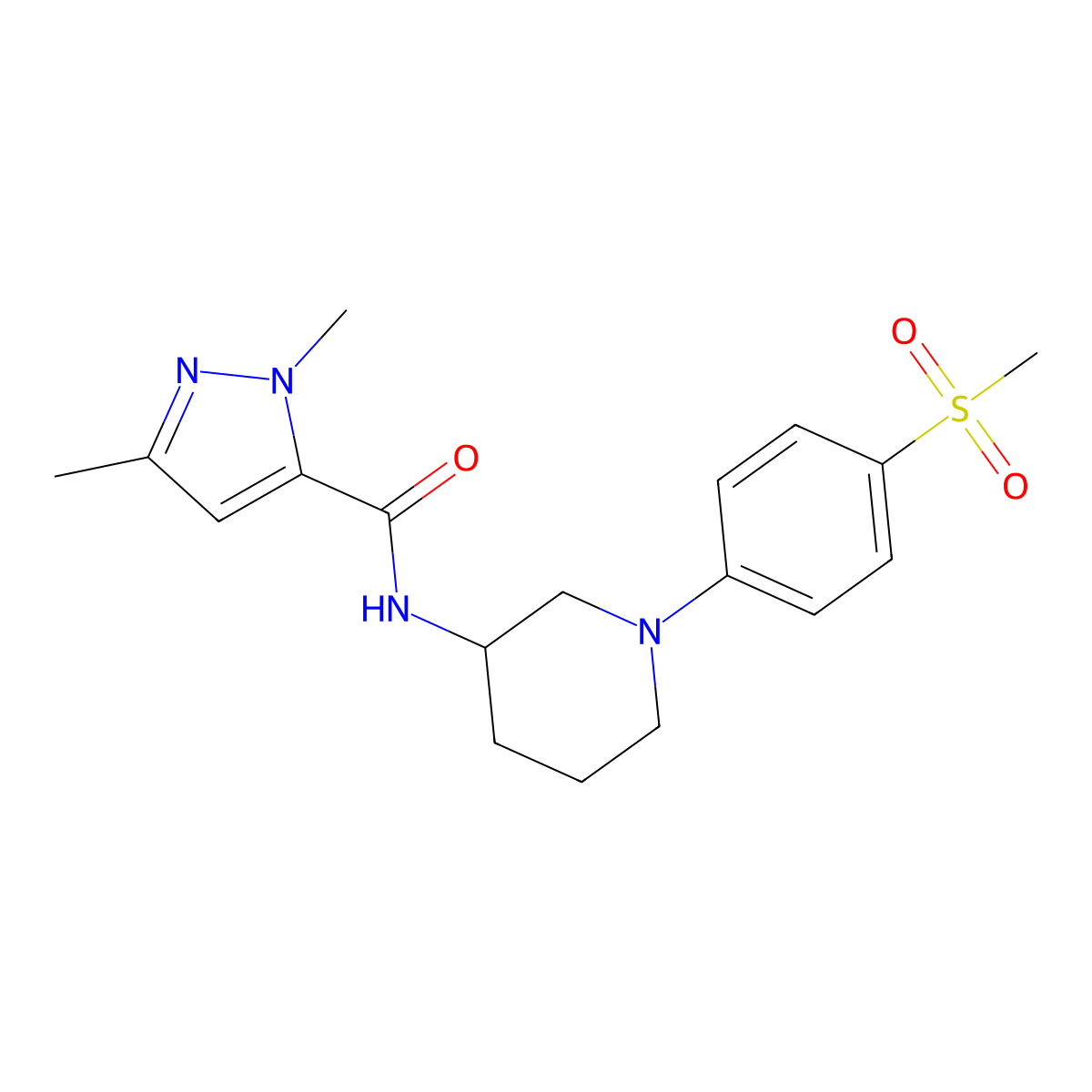 N-[1-(4-methanesulfonylphenyl)piperidin-3-yl]-1,3-dimethyl-1H-pyrazole-5-carboxamide molecular structure, CAS 3054626-24-0