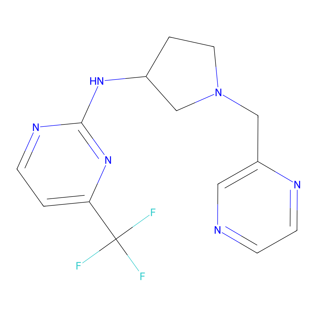 N-{1-[(pyrazin-2-yl)methyl]pyrrolidin-3-yl}-4-(trifluoromethyl)pyrimidin-2-amine molecular structure, CAS 3054626-30-8