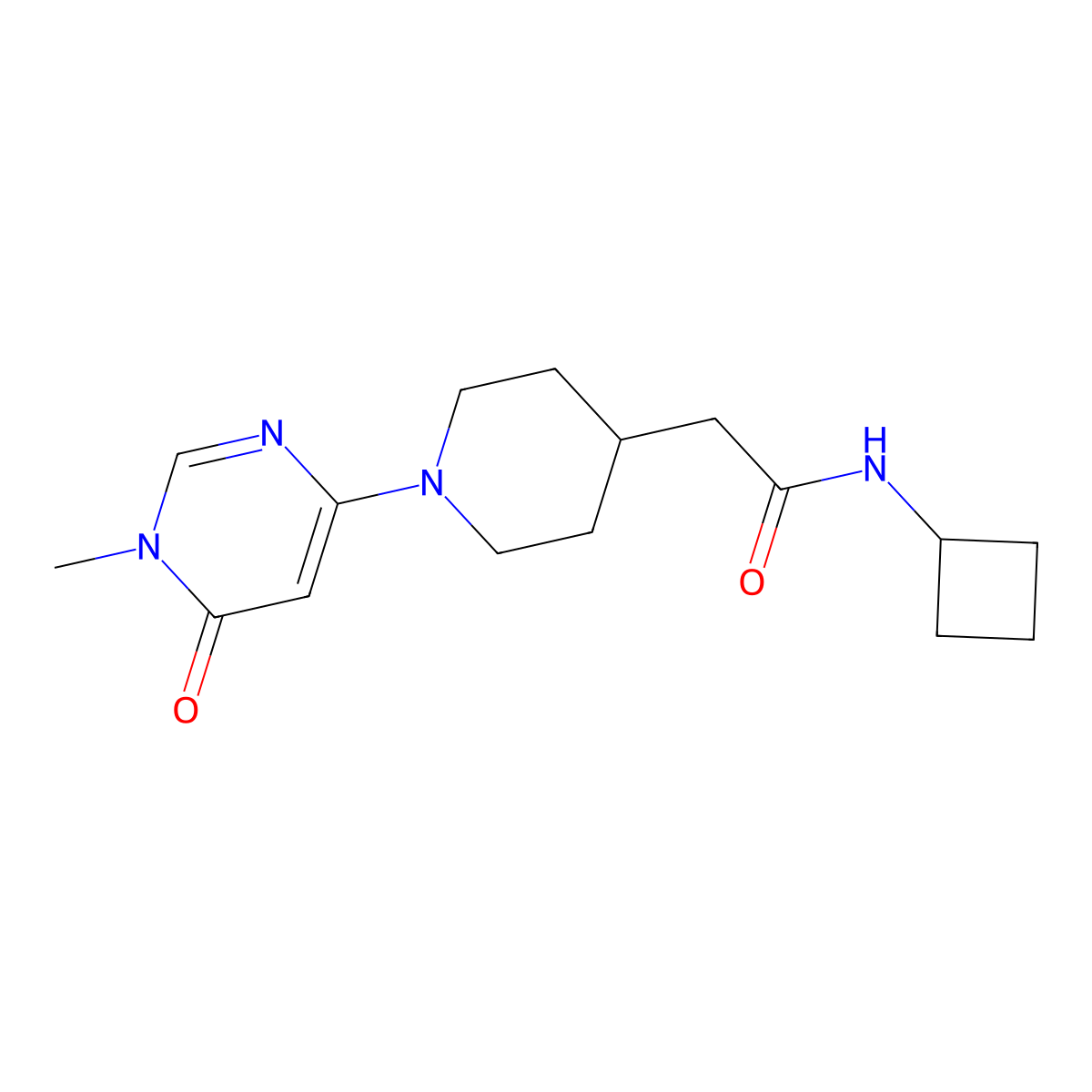 N-cyclobutyl-2-[1-(1-methyl-6-oxo-1,6-dihydropyrimidin-4-yl)piperidin-4-yl]acetamide molecular structure, CAS 3054626-31-9