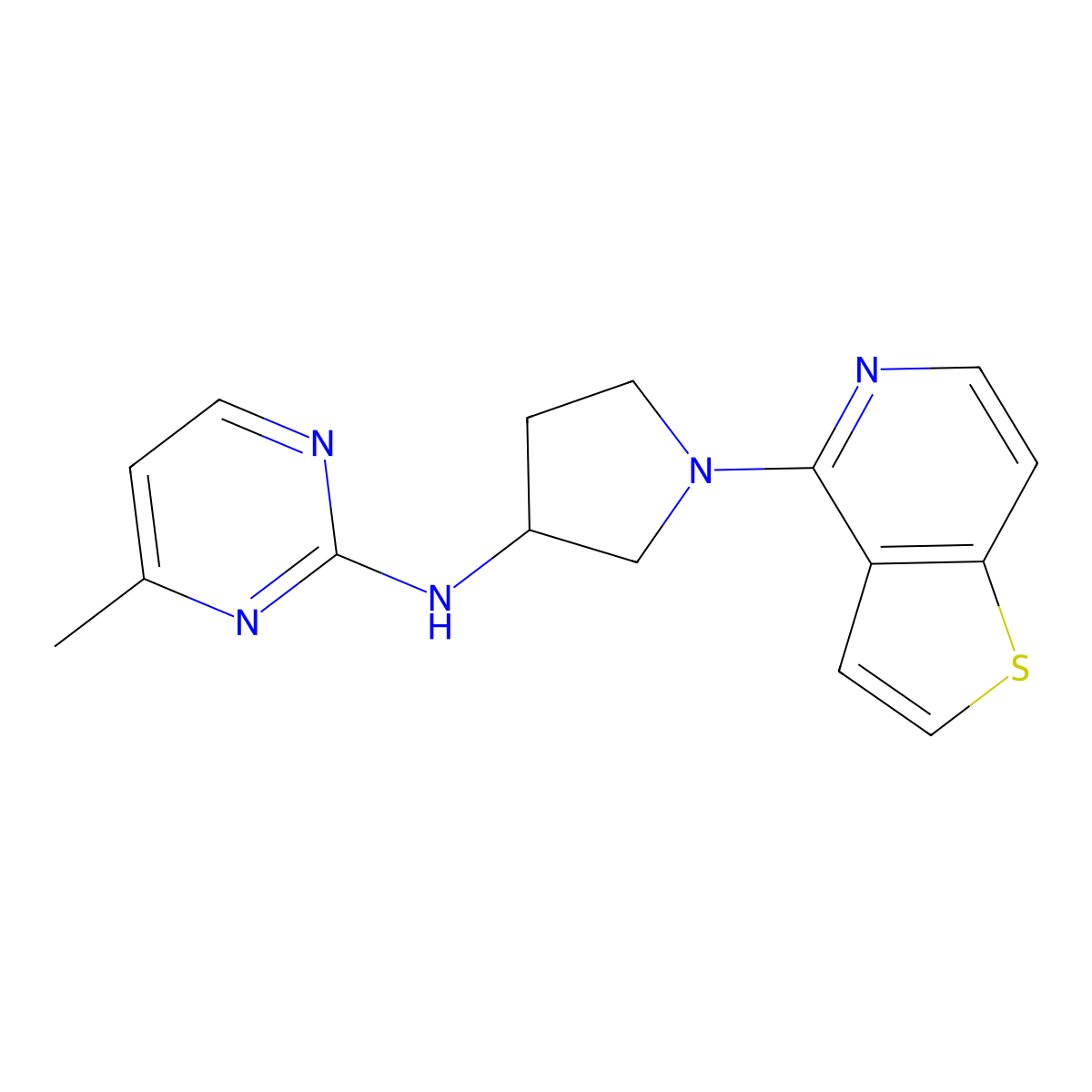 4-methyl-N-(1-{thieno[3,2-c]pyridin-4-yl}pyrrolidin-3-yl)pyrimidin-2-amine molecular structure, CAS 3054626-32-0