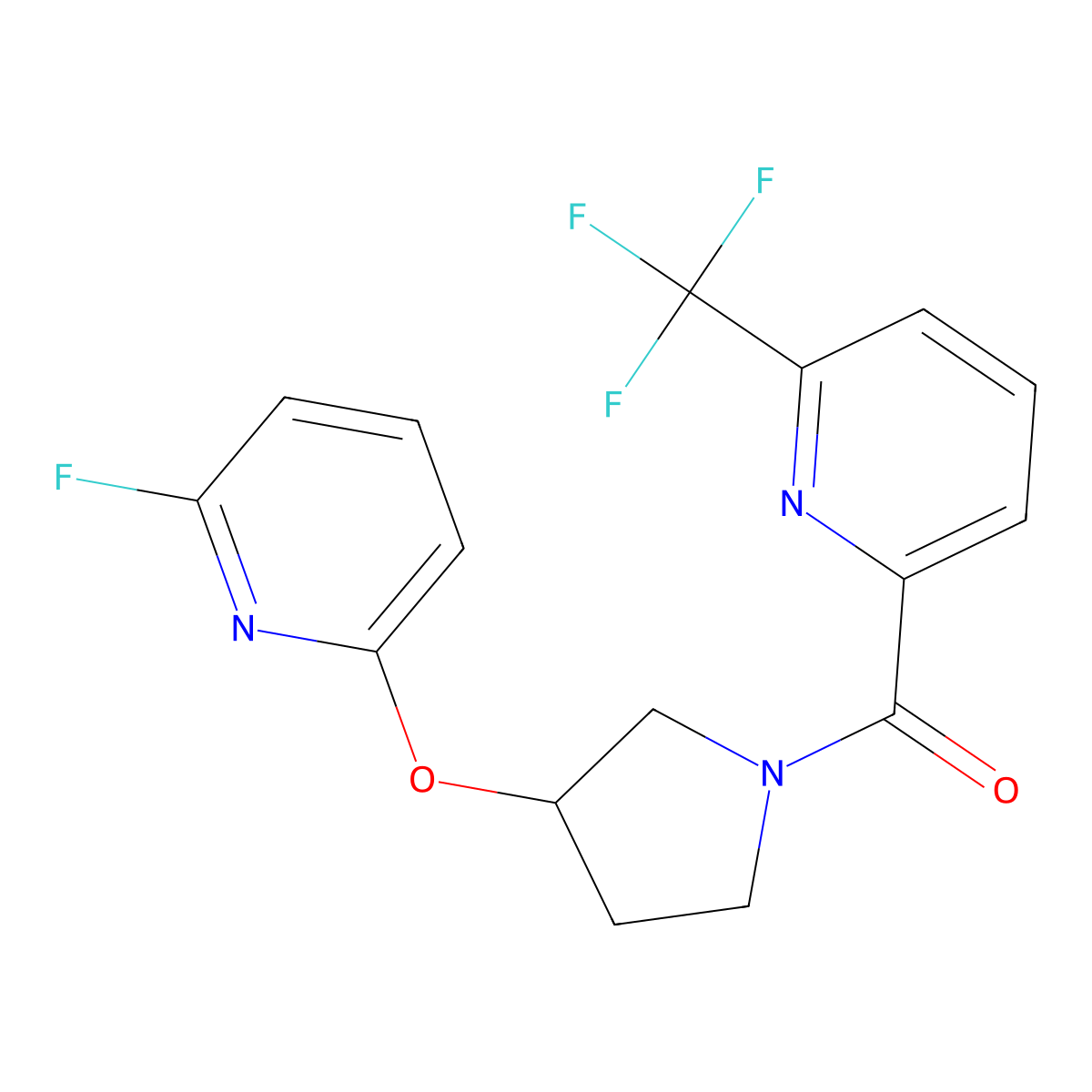 2-{3-[(6-Fluoropyridin-2-yl)oxy]pyrrolidine-1-carbonyl}-6-(trifluoromethyl)pyridine molecular structure, CAS 3054626-33-1