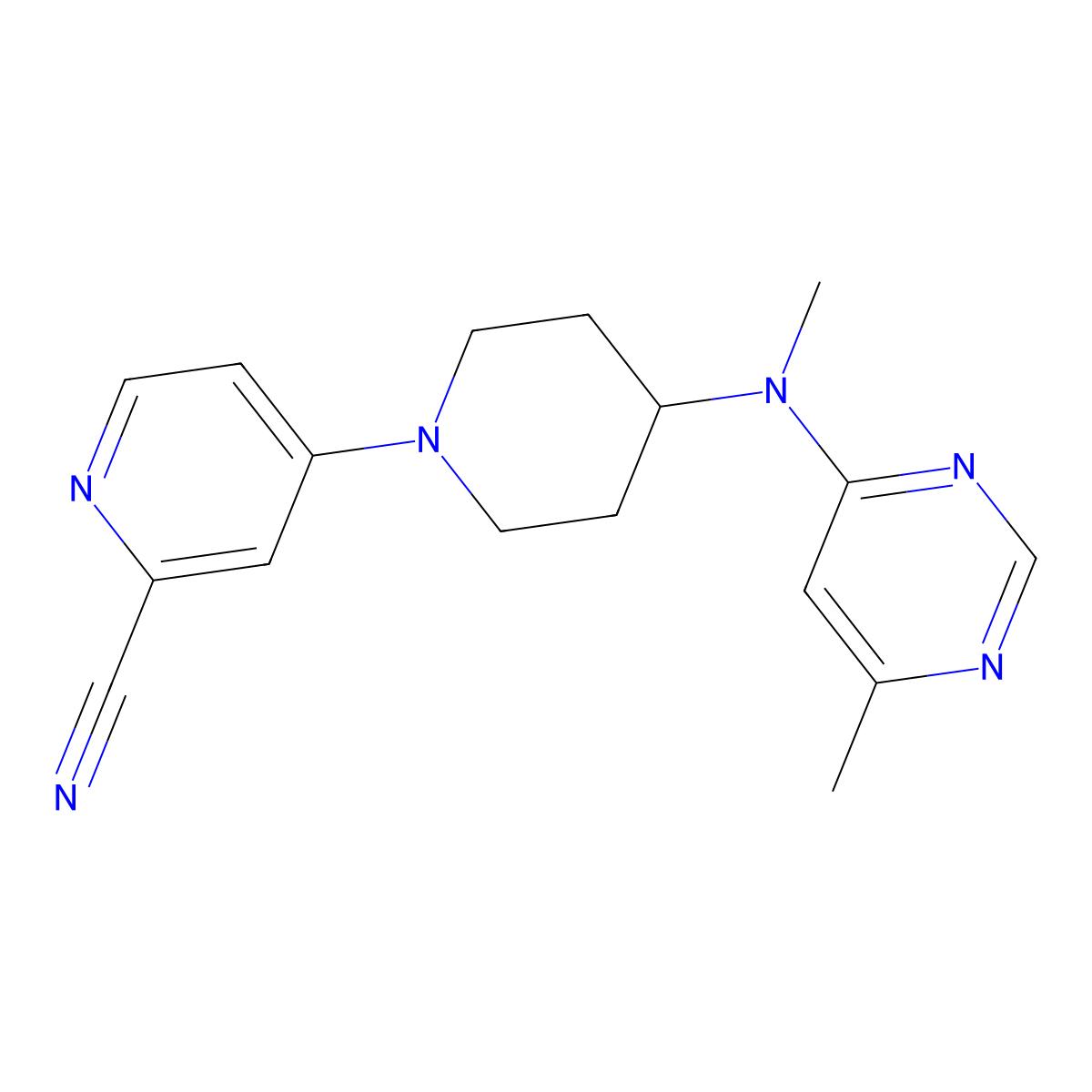 4-{4-[Methyl(6-methylpyrimidin-4-yl)amino]piperidin-1-yl}pyridine-2-carbonitrile molecular structure, CAS 3054626-36-4