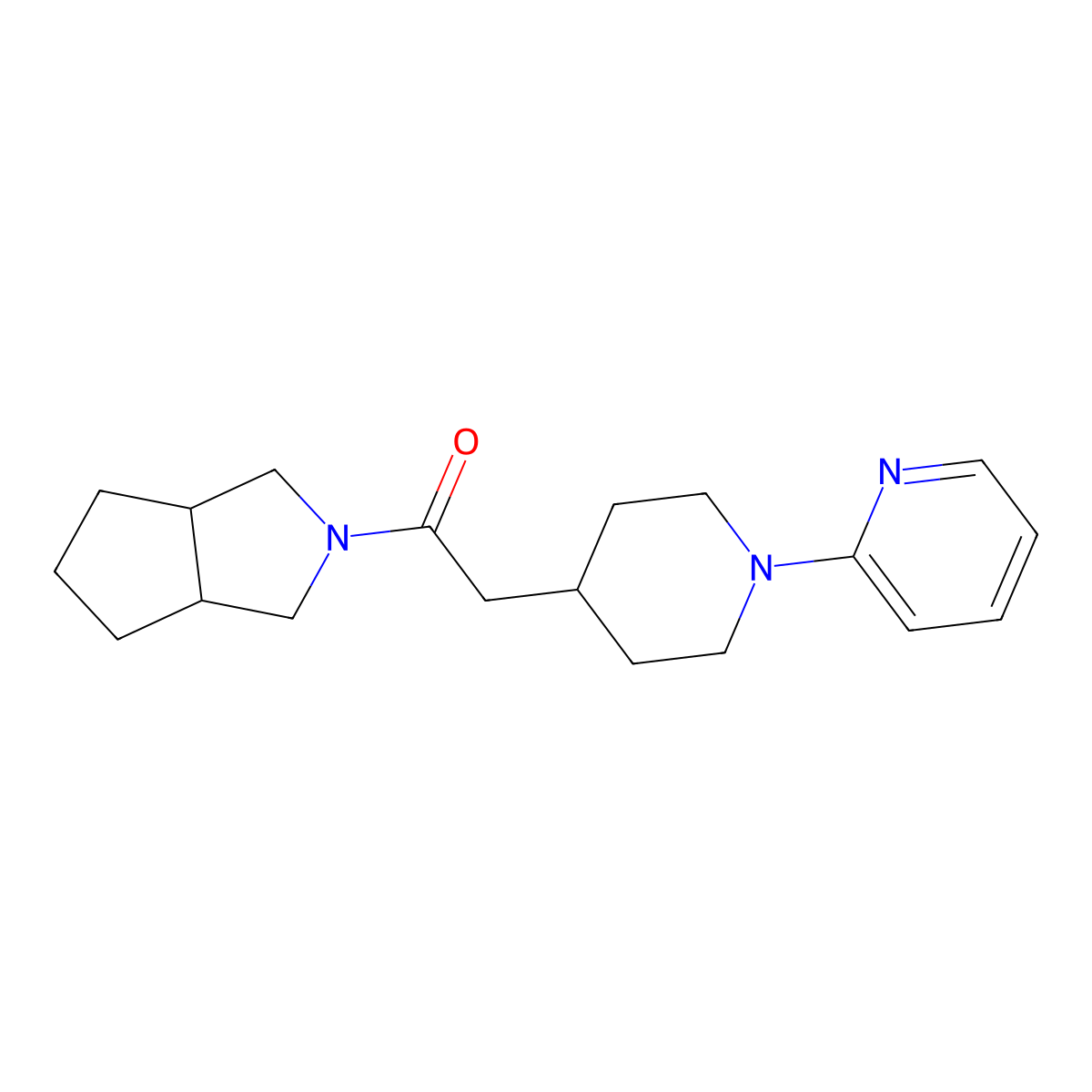 1-{Octahydrocyclopenta[c]pyrrol-2-yl}-2-[1-(pyridin-2-yl)piperidin-4-yl]ethan-1-one molecular structure, CAS 3054626-38-6