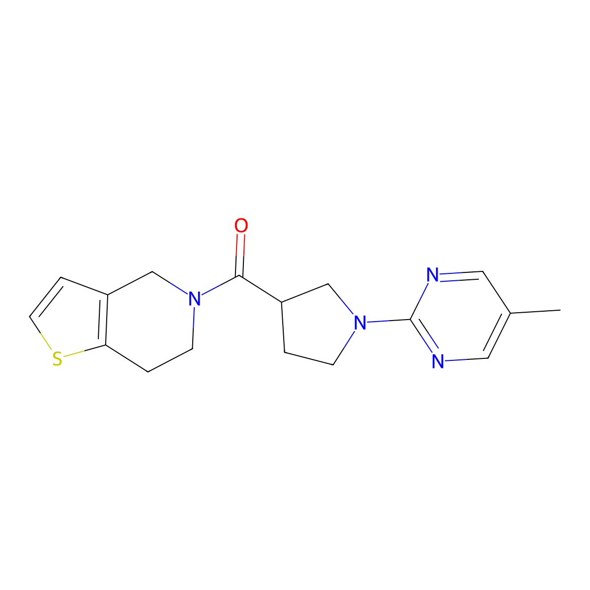 5-methyl-2-(3-{4H,5H,6H,7H-thieno[3,2-c]pyridine-5-carbonyl}pyrrolidin-1-yl)pyrimidine molecular structure, CAS 3054626-39-7