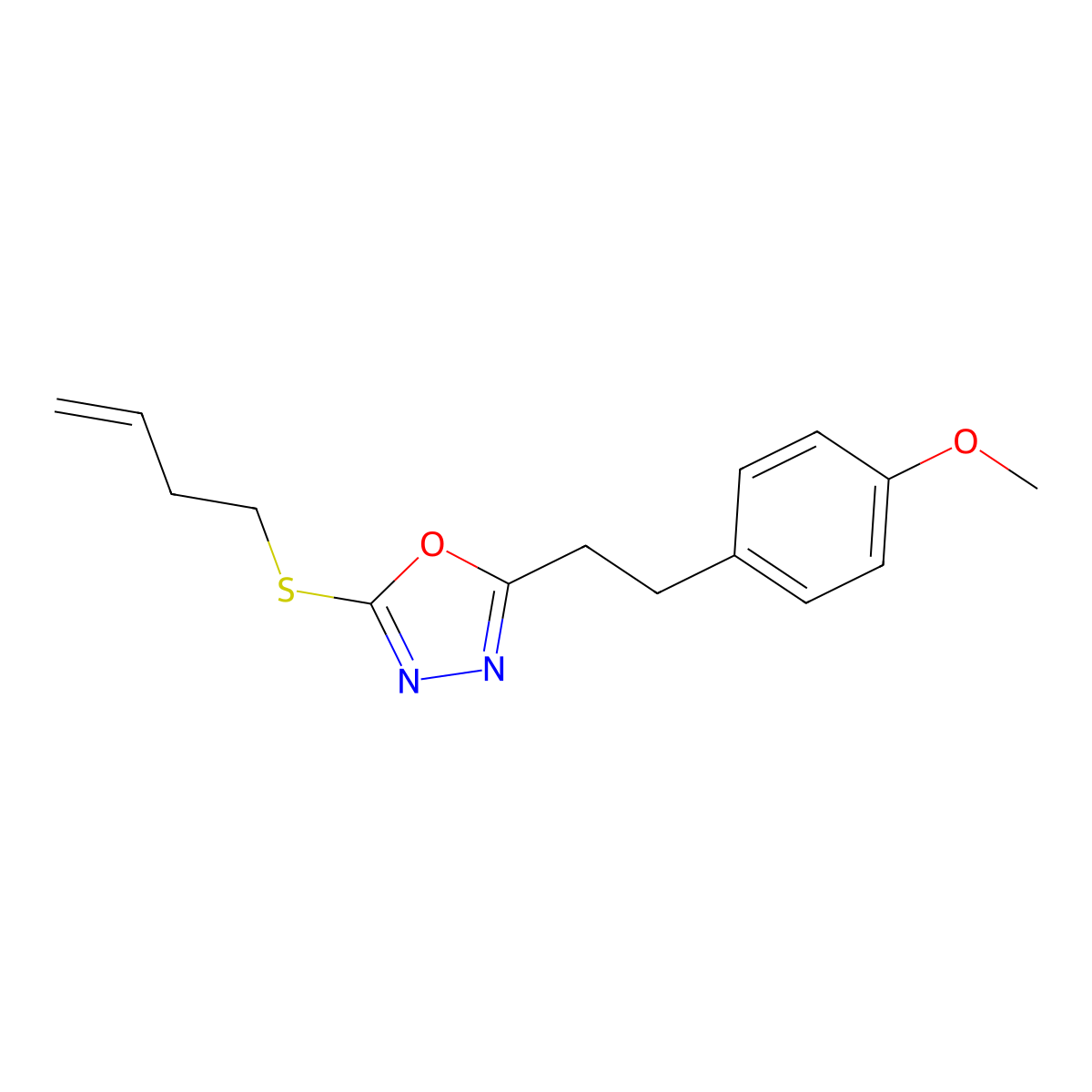 2-(But-3-en-1-ylsulfanyl)-5-[2-(4-methoxyphenyl)ethyl]-1,3,4-oxadiazole molecular structure, CAS 3054626-40-0