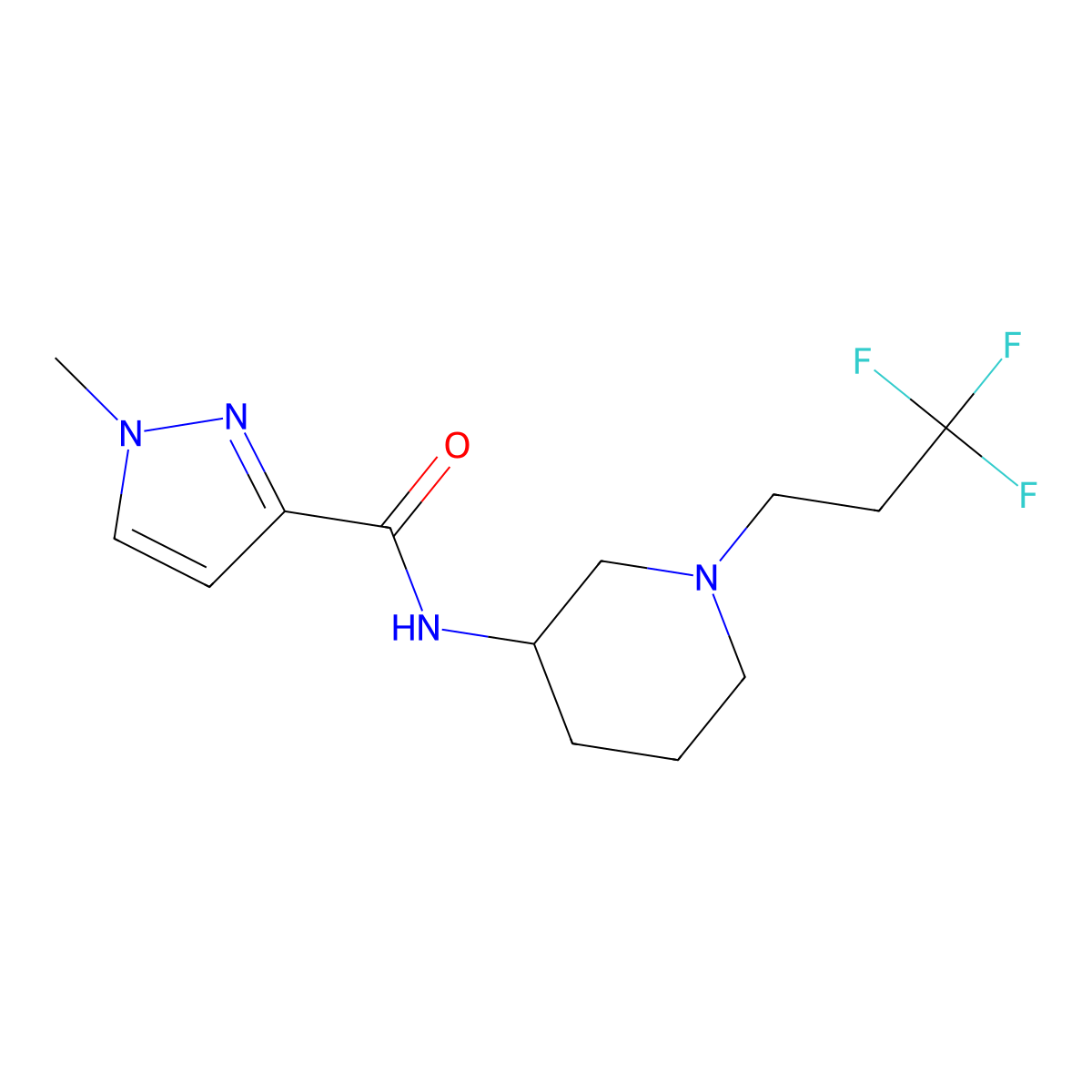 1-methyl-N-[1-(3,3,3-trifluoropropyl)piperidin-3-yl]-1H-pyrazole-3-carboxamide molecular structure, CAS 3054626-44-4