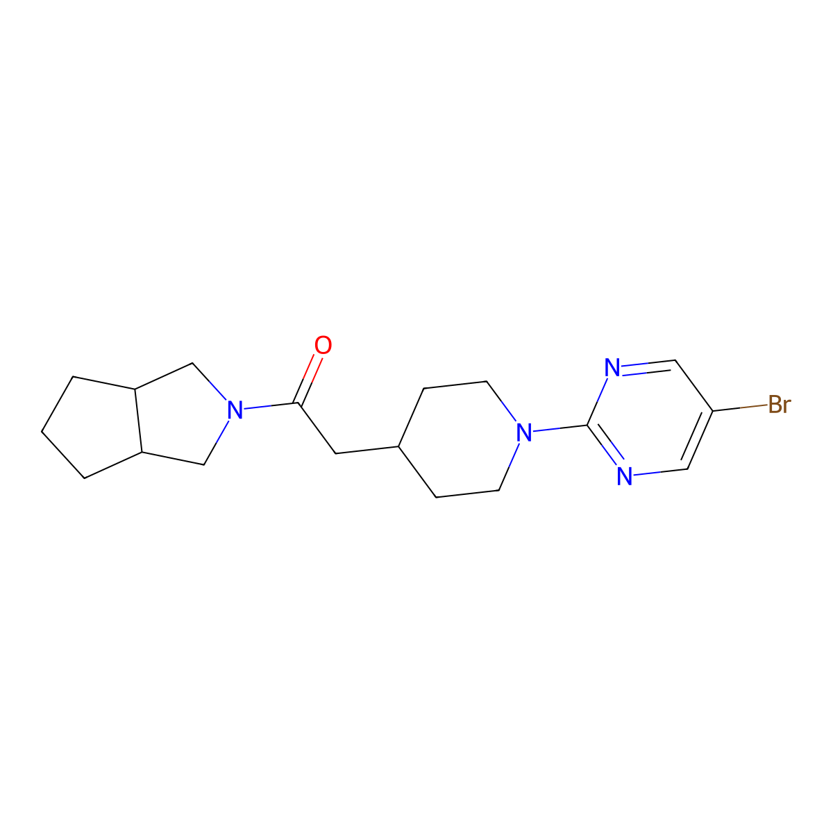 2-[1-(5-Bromopyrimidin-2-yl)piperidin-4-yl]-1-{octahydrocyclopenta[c]pyrrol-2-yl}ethan-1-one molecular structure, CAS 3054626-46-6