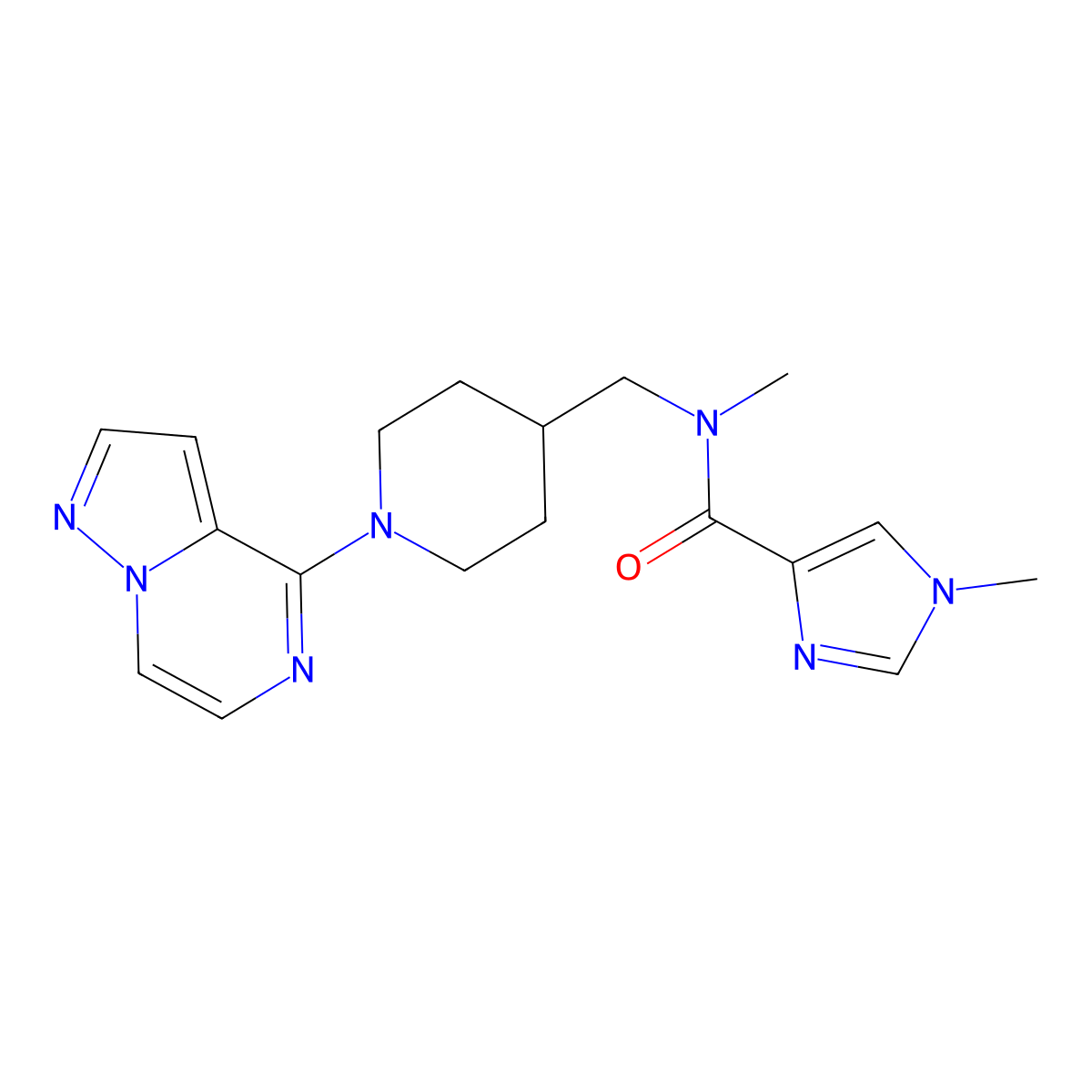N,1-dimethyl-N-[(1-{pyrazolo[1,5-a]pyrazin-4-yl}piperidin-4-yl)methyl]-1H-imidazole-4-carboxamide molecular structure, CAS 3054626-50-2