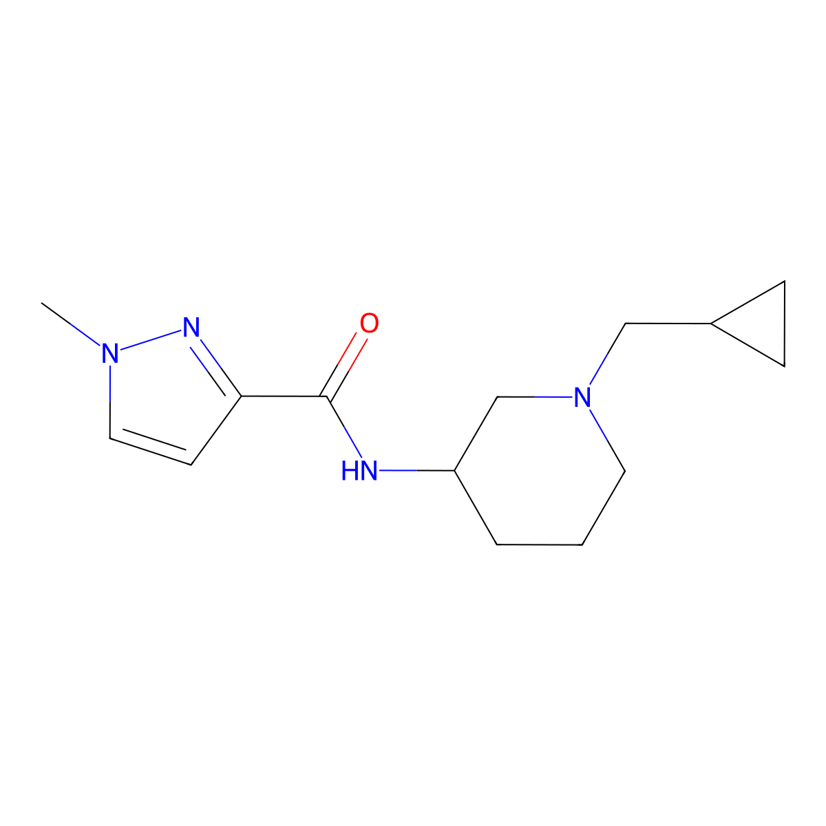 N-[1-(cyclopropylmethyl)piperidin-3-yl]-1-methyl-1H-pyrazole-3-carboxamide molecular structure, CAS 3054626-51-3