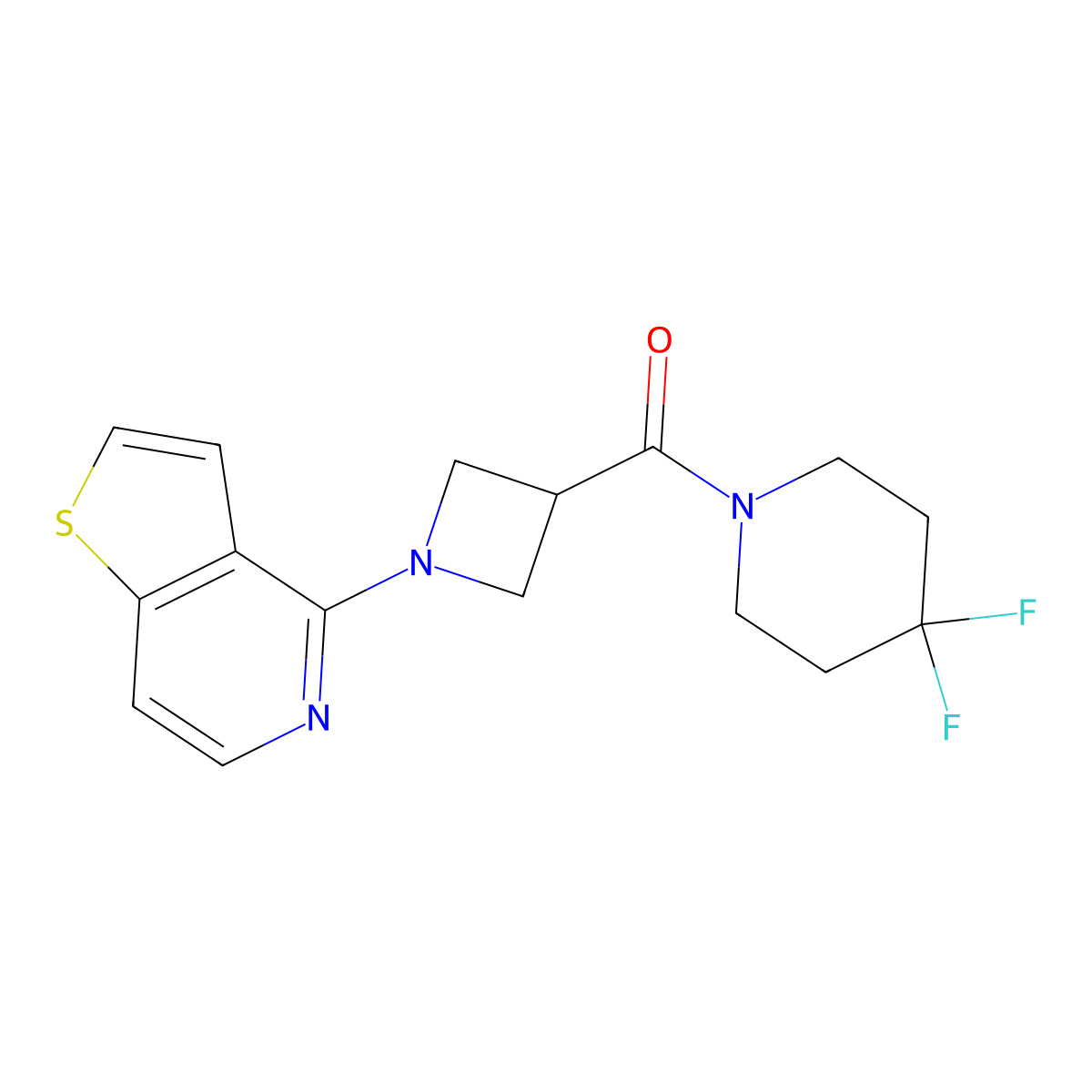 4,4-Difluoro-1-(1-{thieno[3,2-c]pyridin-4-yl}azetidine-3-carbonyl)piperidine molecular structure, CAS 3054626-57-9