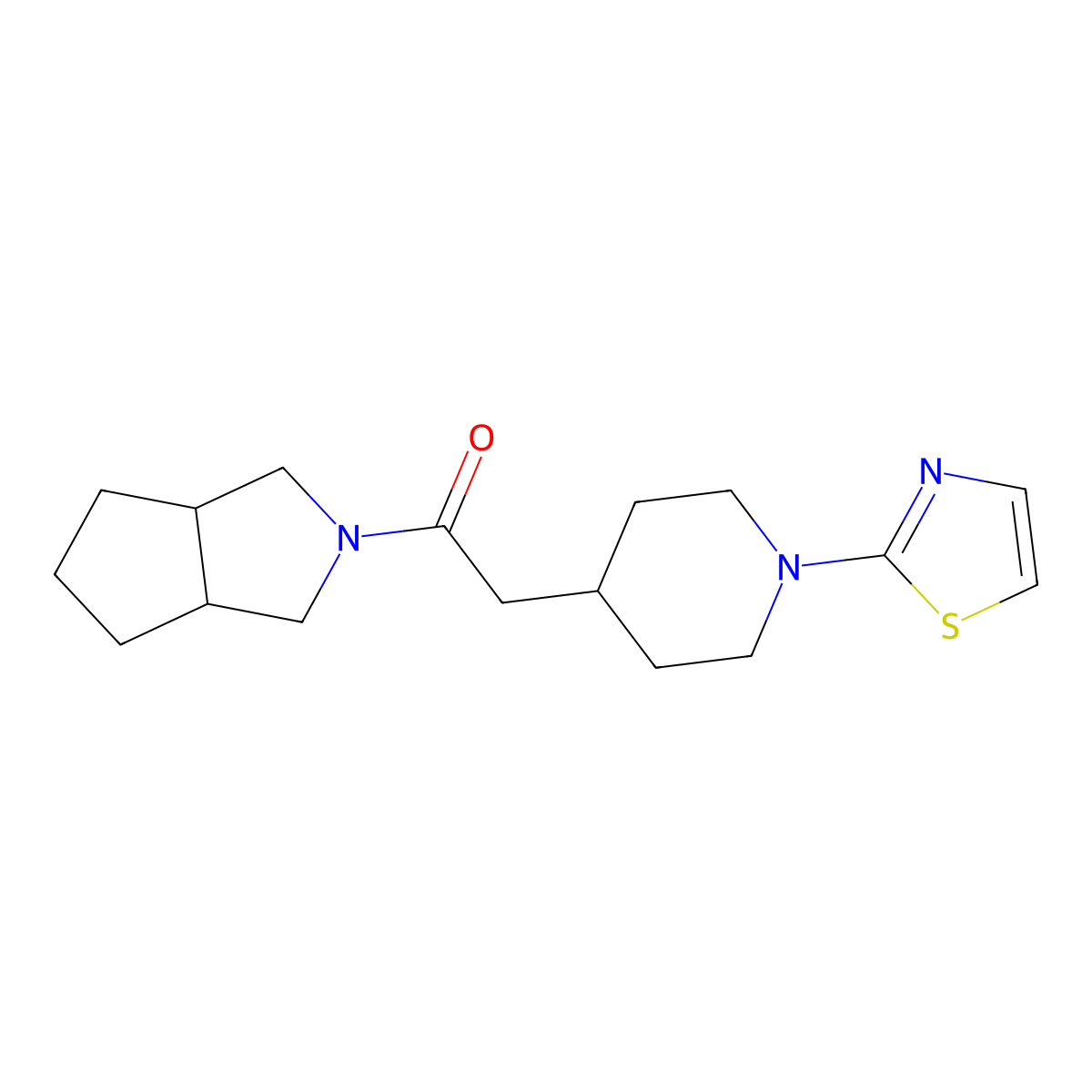 1-{Octahydrocyclopenta[c]pyrrol-2-yl}-2-[1-(1,3-thiazol-2-yl)piperidin-4-yl]ethan-1-one molecular structure, CAS 3054626-58-0