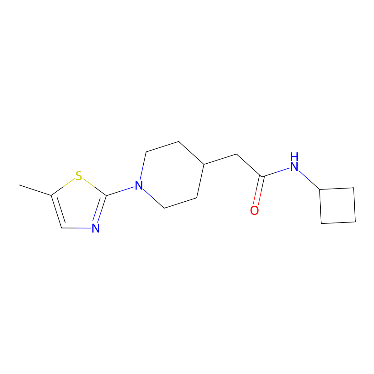 N-cyclobutyl-2-[1-(5-methyl-1,3-thiazol-2-yl)piperidin-4-yl]acetamide molecular structure, CAS 3054626-59-1
