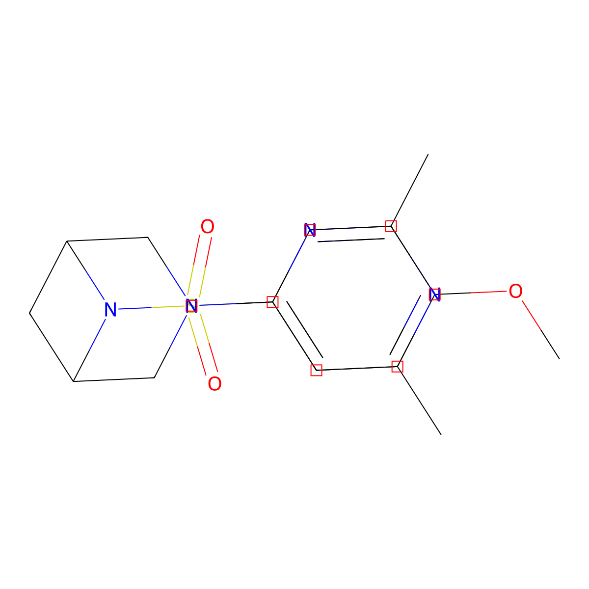 3-(2,6-Dimethylpyrimidin-4-yl)-6-(4-methoxybenzenesulfonyl)-3,6-diazabicyclo[3.1.1]heptane molecular structure, CAS 3054626-63-7