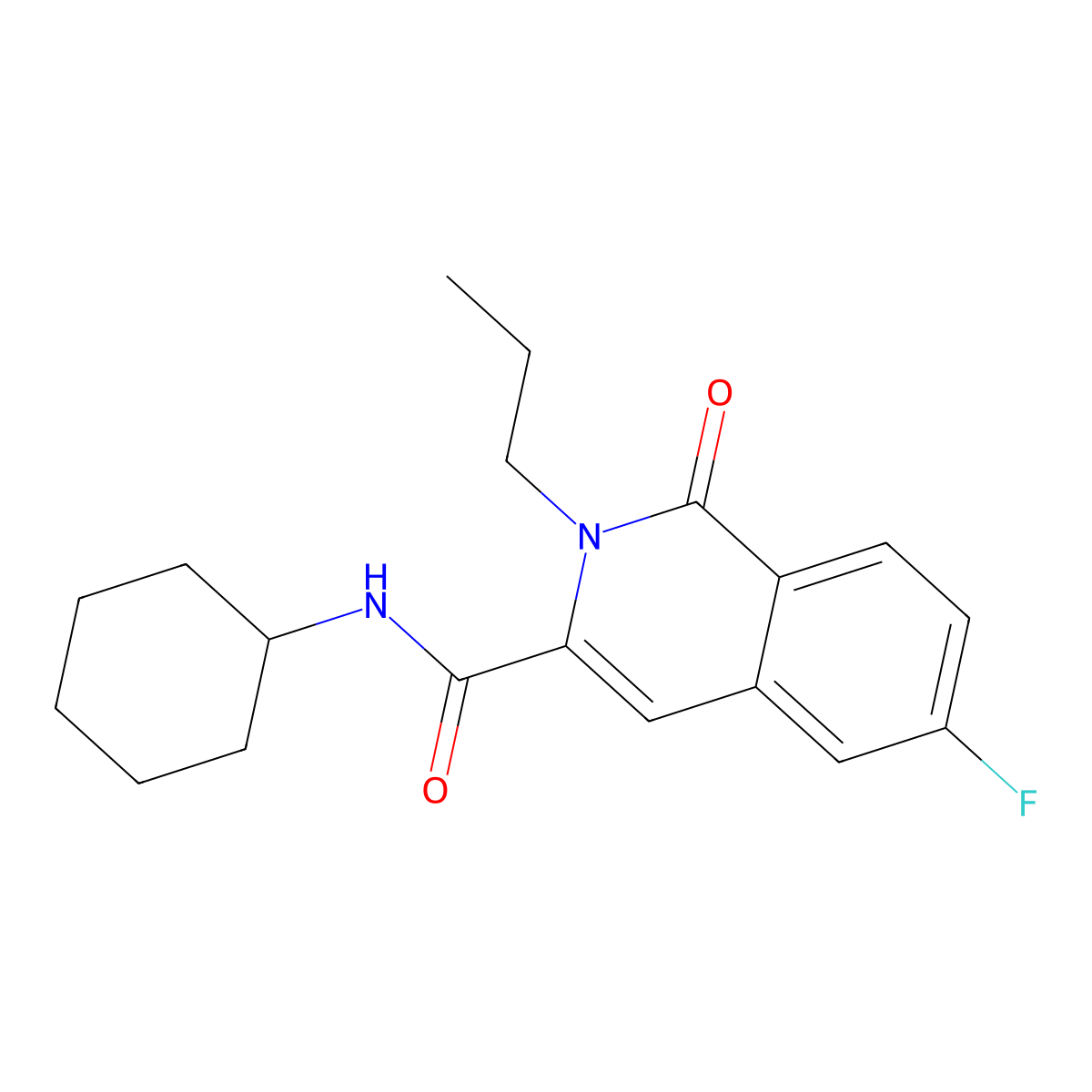 N-cyclohexyl-6-fluoro-1-oxo-2-propyl-1,2-dihydroisoquinoline-3-carboxamide molecular structure, CAS 3054626-64-8