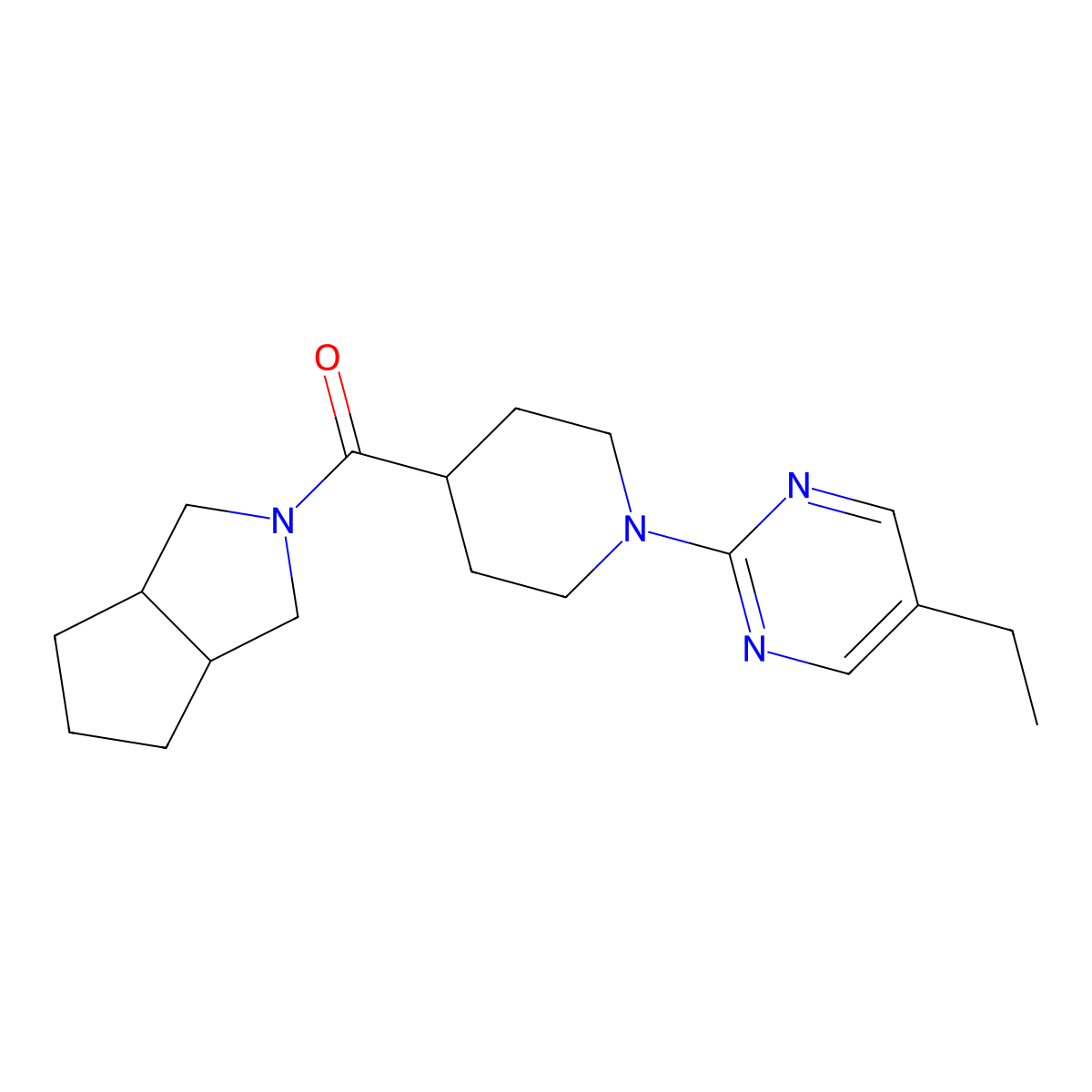 5-Ethyl-2-(4-{octahydrocyclopenta[c]pyrrole-2-carbonyl}piperidin-1-yl)pyrimidine molecular structure, CAS 3054626-65-9