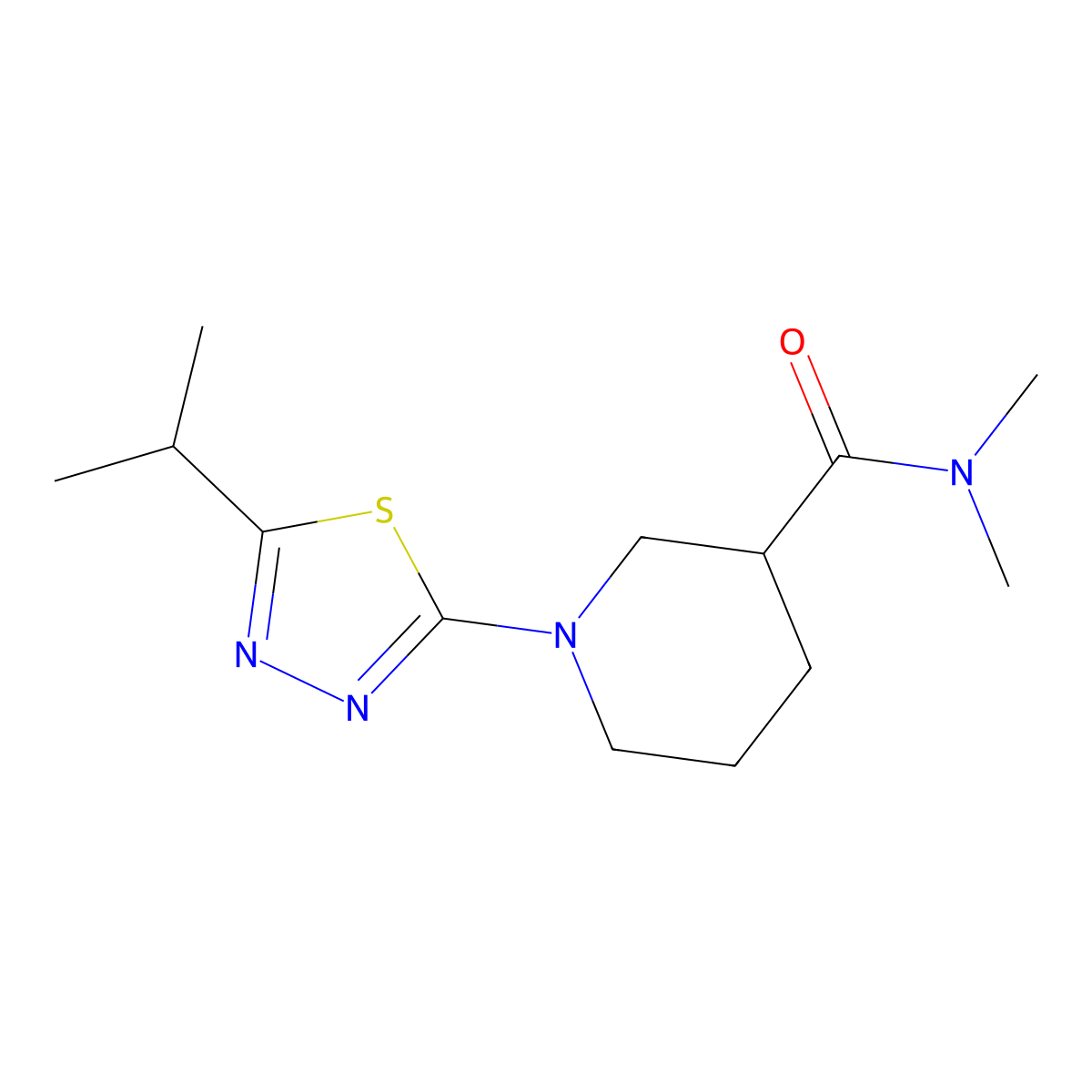 N,N-dimethyl-1-[5-(propan-2-yl)-1,3,4-thiadiazol-2-yl]piperidine-3-carboxamide molecular structure, CAS 3054626-69-3
