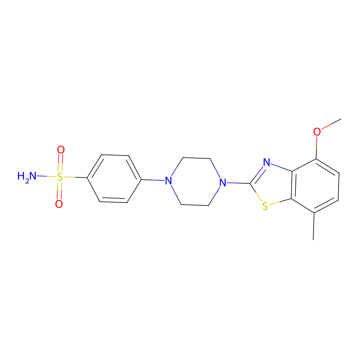 4-[4-(4-Methoxy-7-methyl-1,3-benzothiazol-2-yl)piperazin-1-yl]benzene-1-sulfonamide molecular structure, CAS 3054626-70-6