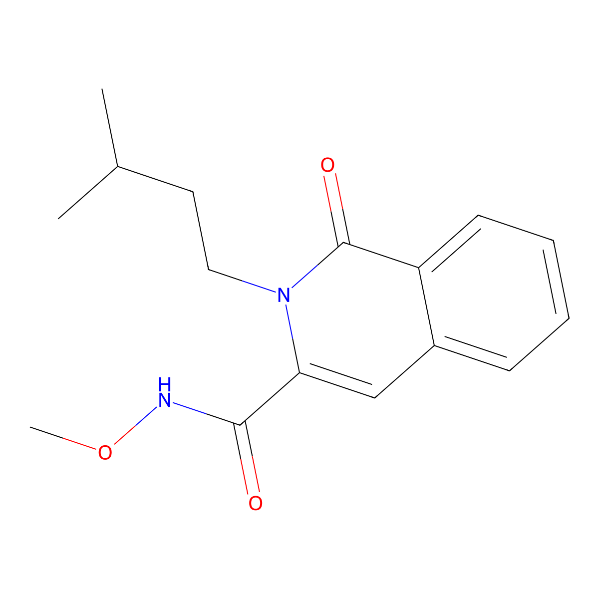 N-methoxy-2-(3-methylbutyl)-1-oxo-1,2-dihydroisoquinoline-3-carboxamide molecular structure, CAS 3054626-75-1