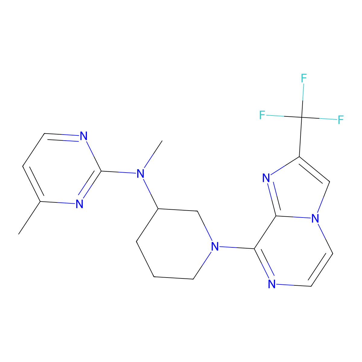 N,4-dimethyl-N-{1-[2-(trifluoromethyl)imidazo[1,2-a]pyrazin-8-yl]piperidin-3-yl}pyrimidin-2-amine molecular structure, CAS 3054626-77-3
