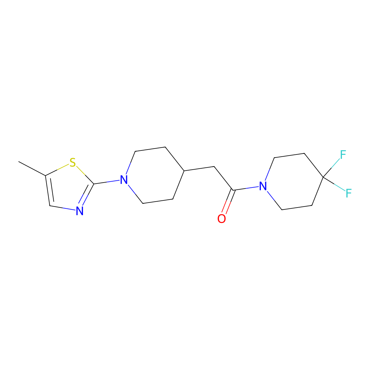 1-(4,4-Difluoropiperidin-1-yl)-2-[1-(5-methyl-1,3-thiazol-2-yl)piperidin-4-yl]ethan-1-one molecular structure, CAS 3054626-78-4