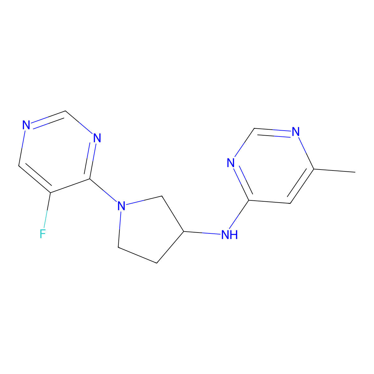 N-[1-(5-fluoropyrimidin-4-yl)pyrrolidin-3-yl]-6-methylpyrimidin-4-amine molecular structure, CAS 3054626-79-5