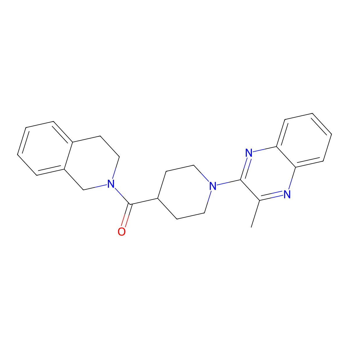 2-Methyl-3-[4-(1,2,3,4-tetrahydroisoquinoline-2-carbonyl)piperidin-1-yl]quinoxaline molecular structure, CAS 3054626-80-8