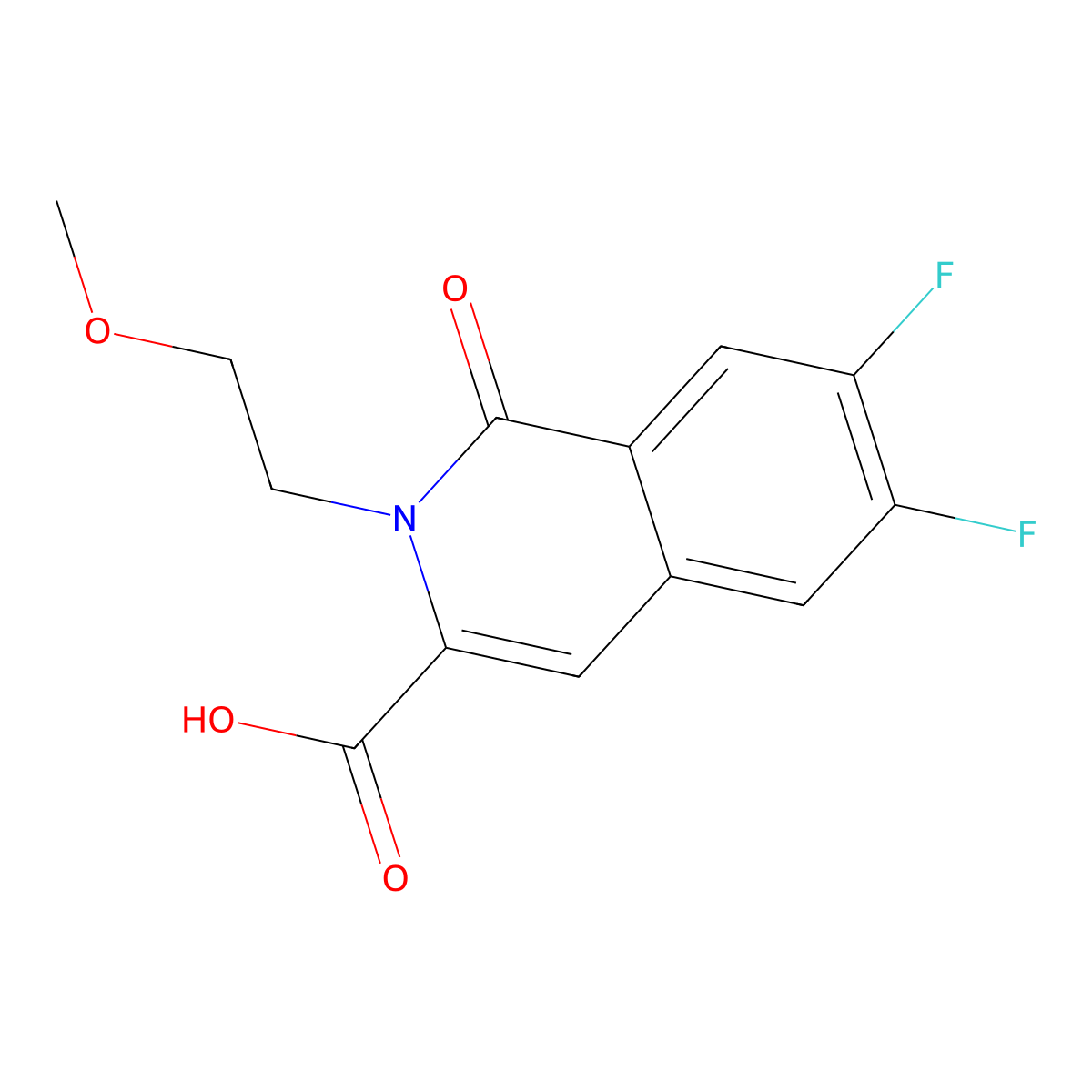 6,7-Difluoro-2-(2-methoxyethyl)-1-oxo-1,2-dihydroisoquinoline-3-carboxylic acid molecular structure, CAS 3054626-82-0