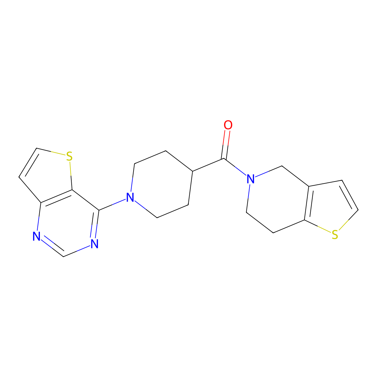4-{4H,5H,6H,7H-thieno[3,2-c]pyridine-5-carbonyl}-1-{thieno[3,2-d]pyrimidin-4-yl}piperidine molecular structure, CAS 3054626-87-5