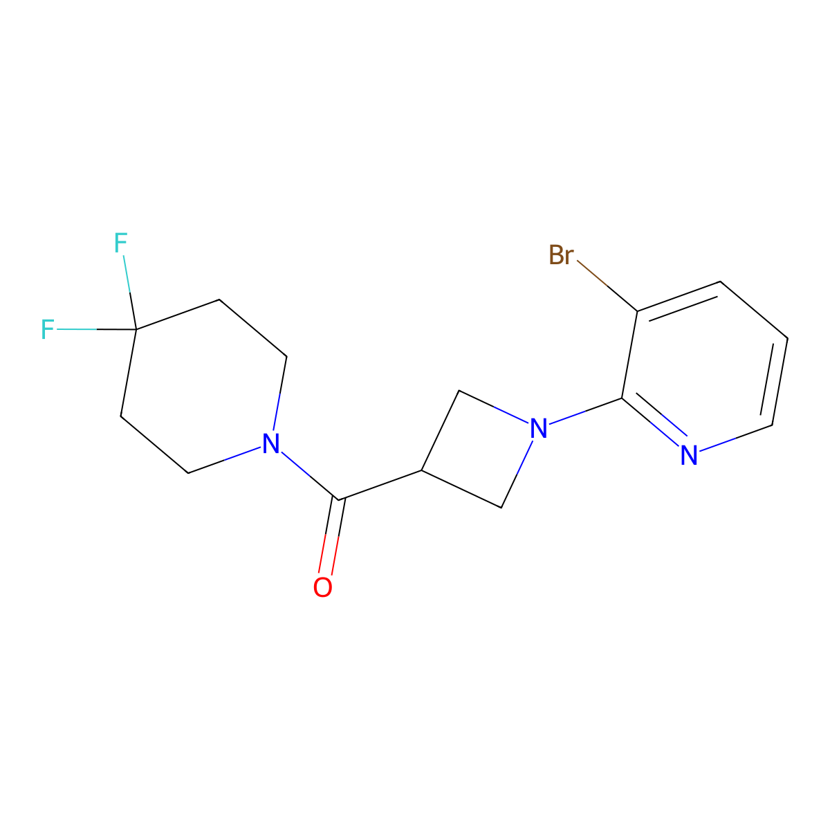 3-Bromo-2-[3-(4,4-difluoropiperidine-1-carbonyl)azetidin-1-yl]pyridine molecular structure, CAS 3054626-91-1
