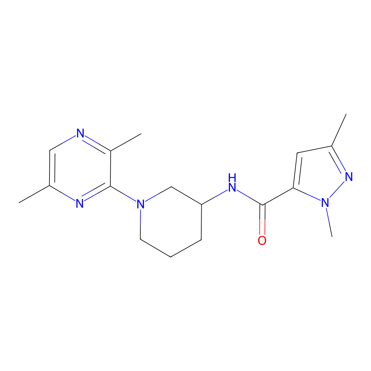 N-[1-(3,6-dimethylpyrazin-2-yl)piperidin-3-yl]-1,3-dimethyl-1H-pyrazole-5-carboxamide molecular structure, CAS 3054626-92-2