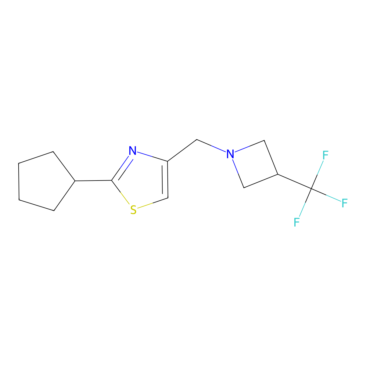 2-Cyclopentyl-4-{[3-(trifluoromethyl)azetidin-1-yl]methyl}-1,3-thiazole molecular structure, CAS 3054626-94-4