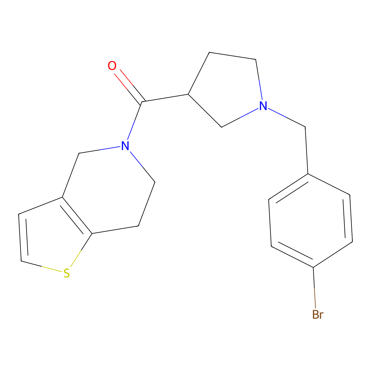 1-[(4-bromophenyl)methyl]-3-{4H,5H,6H,7H-thieno[3,2-c]pyridine-5-carbonyl}pyrrolidine molecular structure, CAS 3054626-97-7